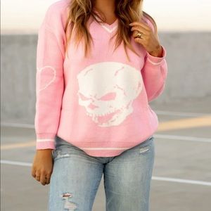 Pink v-neck skull and heart sweater. SO CUTE! Valentine’s Day Special!!